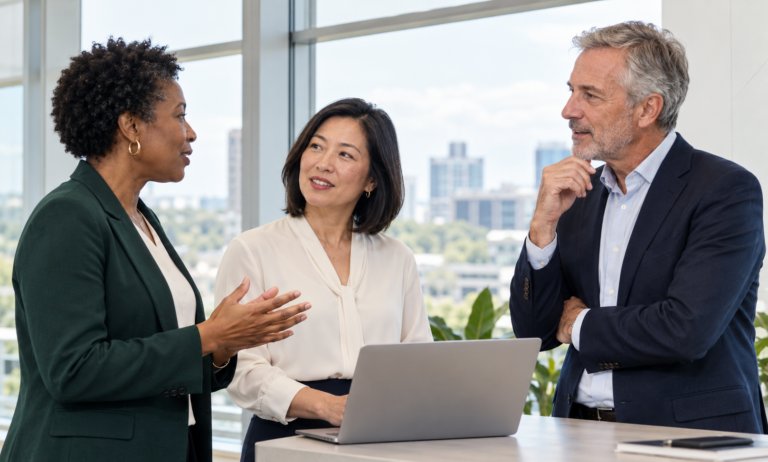 Two colleagues in conversation