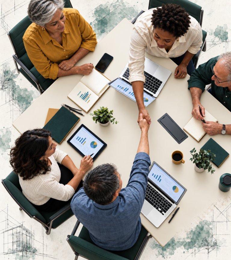 A leadership team working together at a table